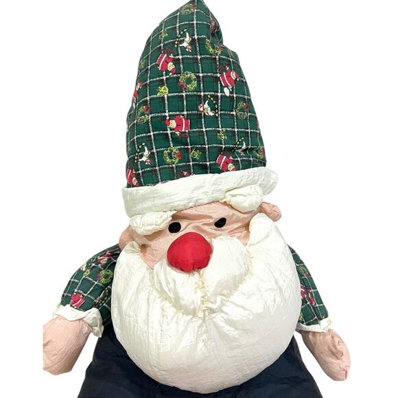 Santa Claus Vintage Plush Nylon Parachute Gnome Red Green White Western Home 17” - Picture 3 of 7